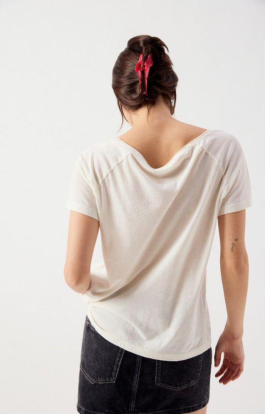 Women's T-Shirt Fine Cotton -  Boat Neck Raglan Sleeves Ecru