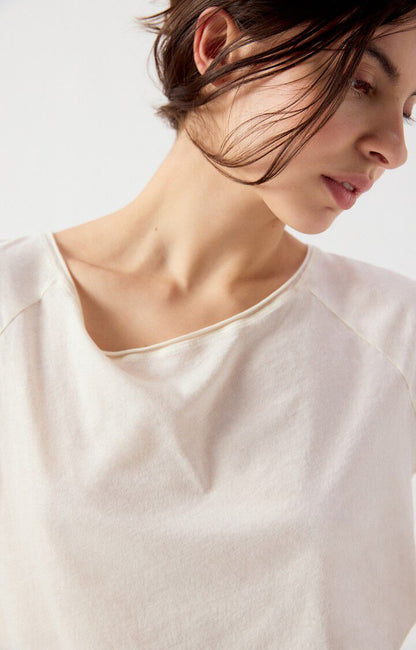 Women's T-Shirt Fine Cotton -  Boat Neck Raglan Sleeves Ecru