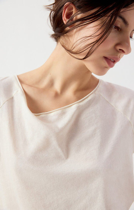 Women's T-Shirt Fine Cotton -  Boat Neck Raglan Sleeves Ecru