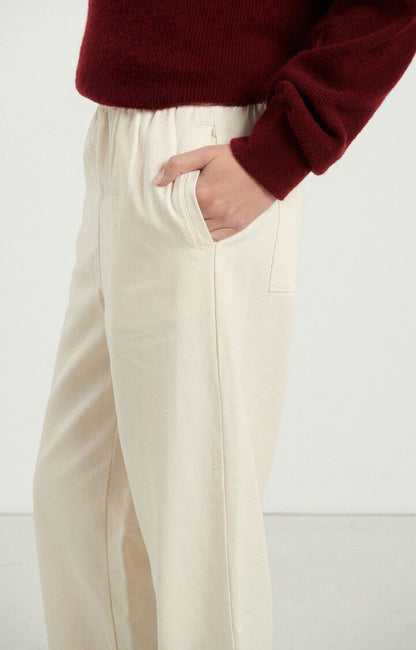 Women's Pants Structured Straight-Leg Twill Fabric - Ecru