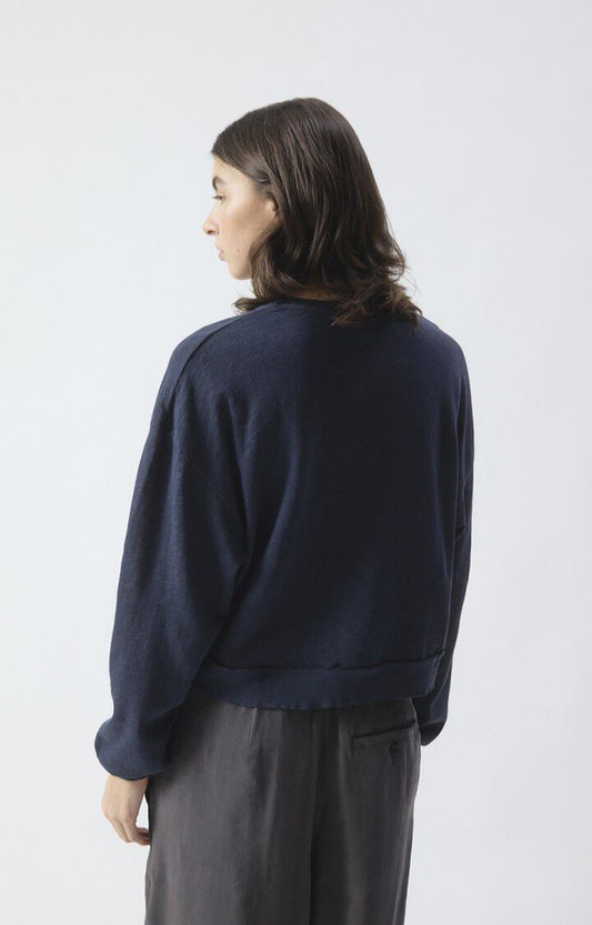 Women's Sweatshirt Brushed Slub Cotton - Navy Blue Navy-Blue-Vintage