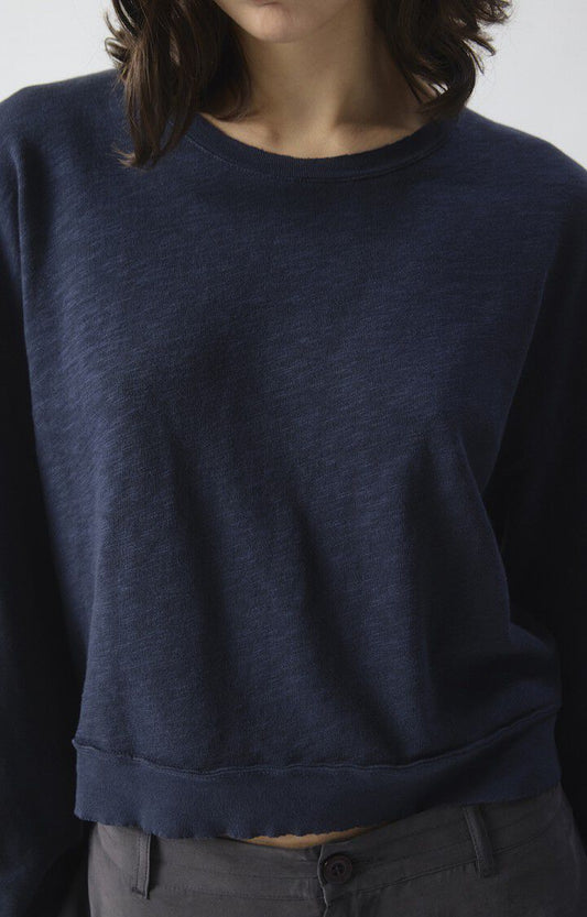 Women's Sweatshirt Brushed Slub Cotton - Navy Blue Navy-Blue-Vintage
