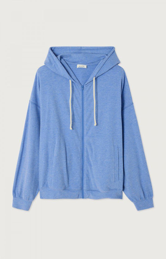 Unisex Jacket Zipped Peachskin Fabric - Bleu-Chine