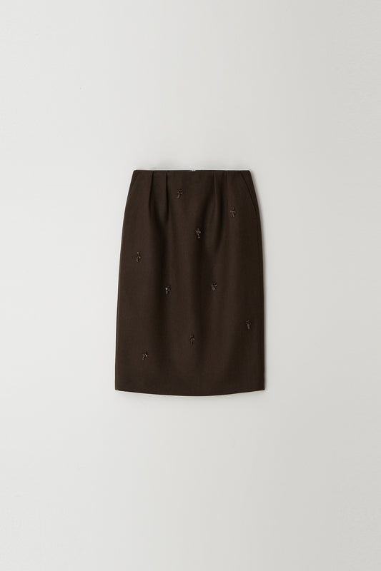 Skirt Flower Embe Pin Brown