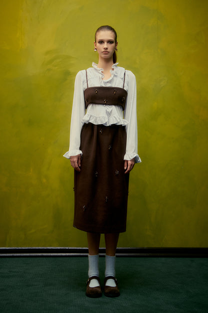 Skirt Flower Embe Pin Brown