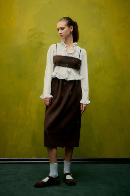 Skirt Flower Embe Pin Brown