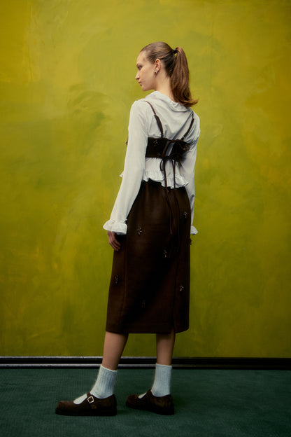 Skirt Flower Embe Pin Brown