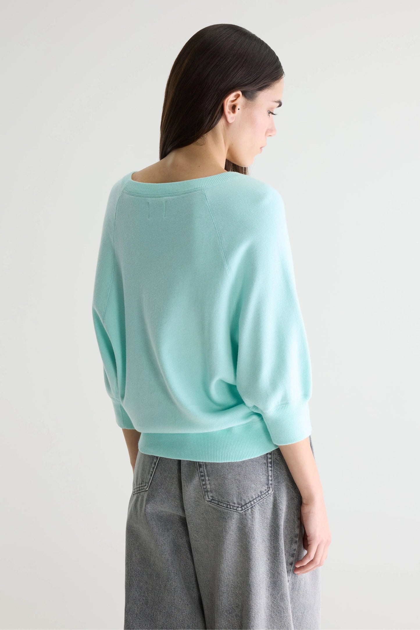 Women's Sweatshirt 100% Cotton Knit -  Ecru With Blue Stripes Iceberg