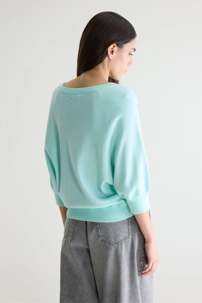 Women's Sweatshirt 100% Cotton Knit -  Ecru With Blue Stripes Iceberg