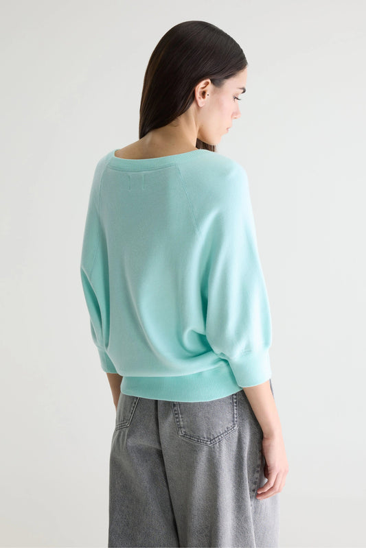 Women's Sweatshirt 100% Cotton Knit -  Ecru With Blue Stripes Iceberg