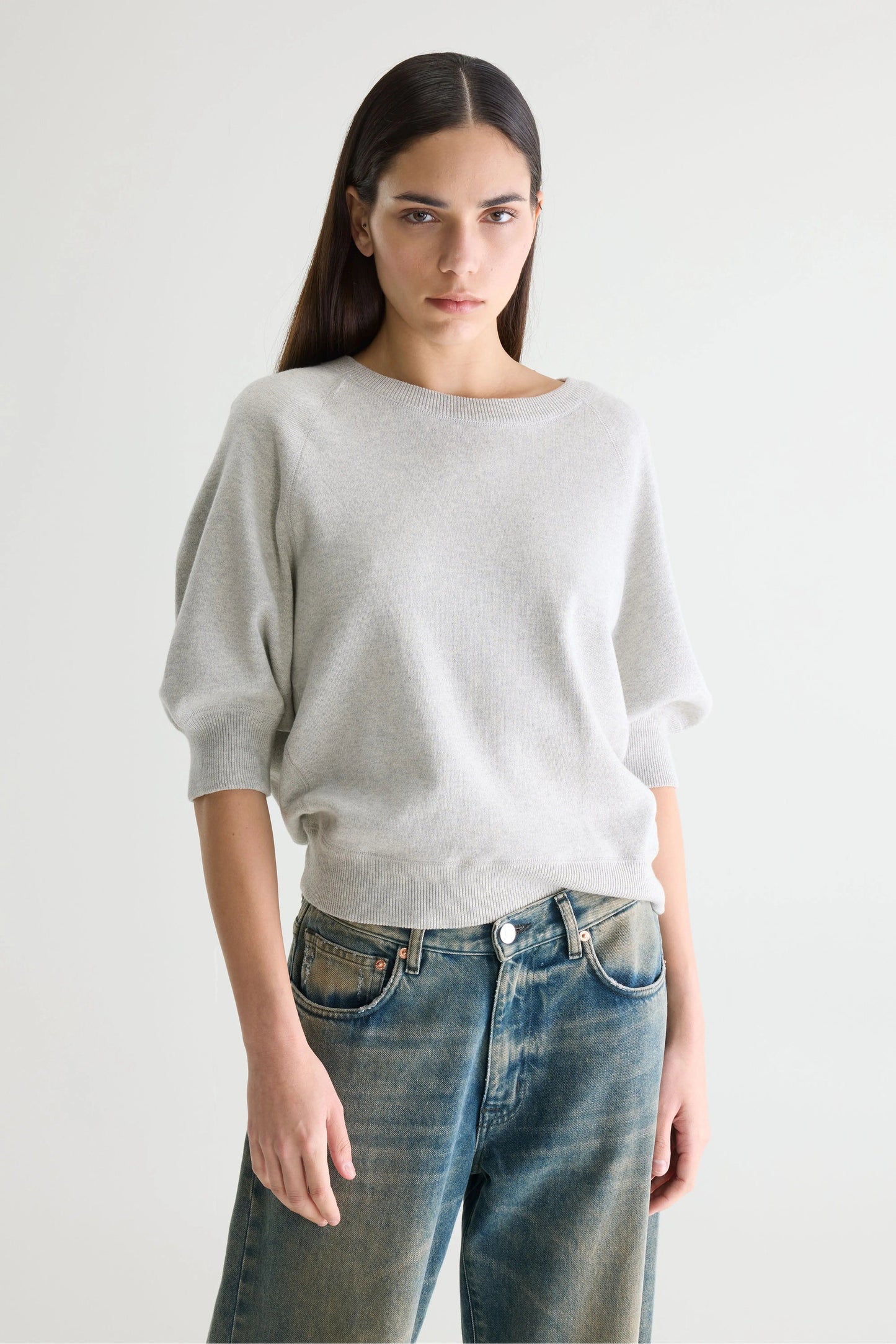 Women's Oversized Sweatshirt Cotton - Blue Stripes Oyster