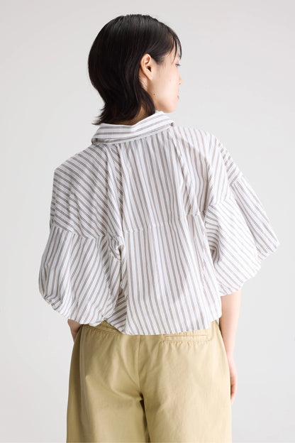 Women Button-Down Blouse 100% Cotton Poplin - White Stripe-A