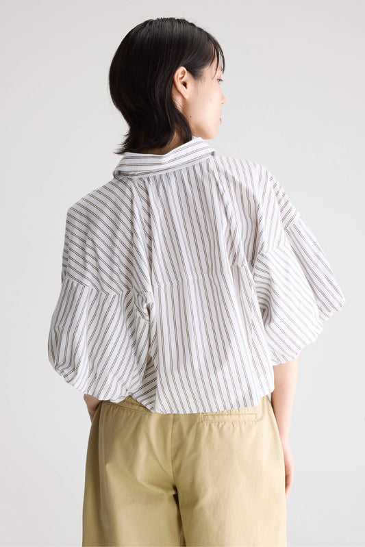 Women Button-Down Blouse 100% Cotton Poplin - White Stripe-A
