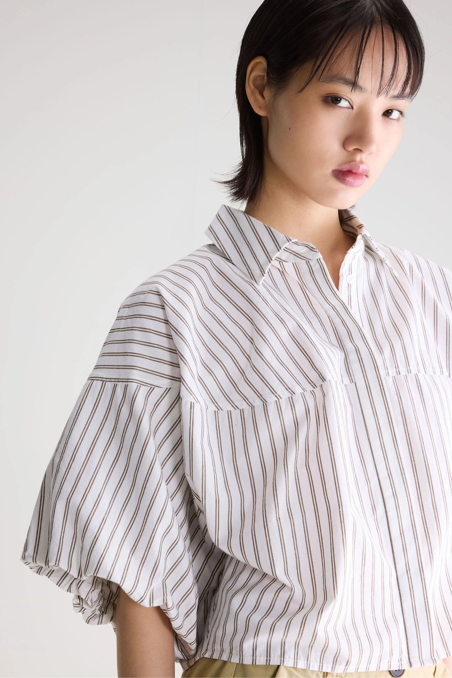 Women Button-Down Blouse 100% Cotton Poplin - White Stripe-A