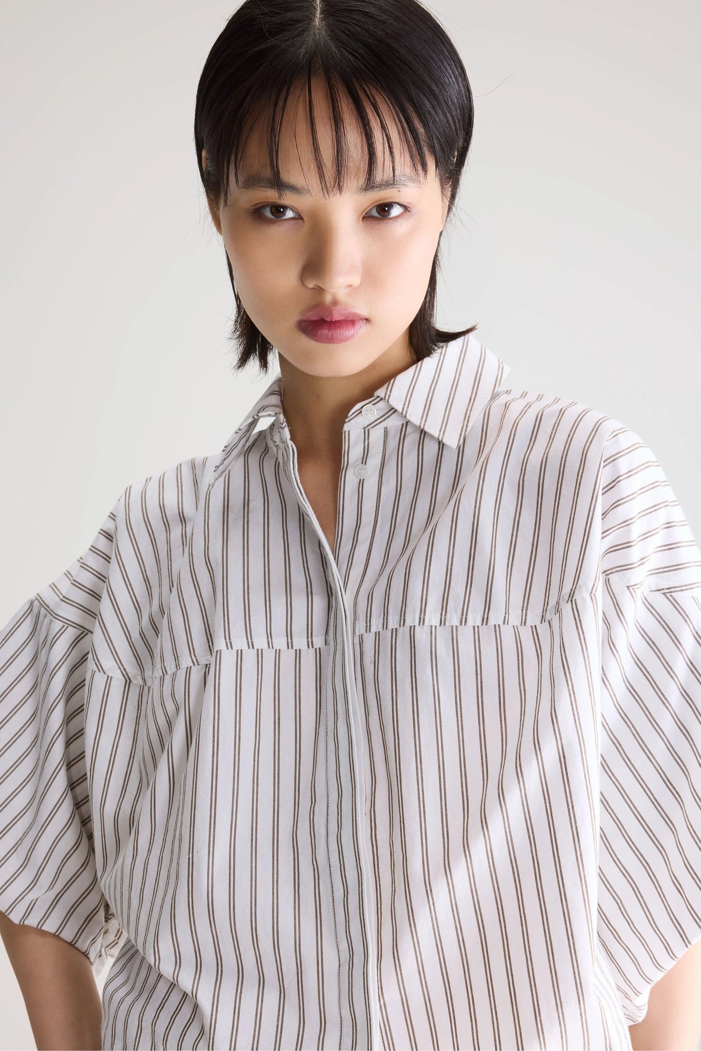 Women Button-Down Blouse 100% Cotton Poplin - White Stripe-A