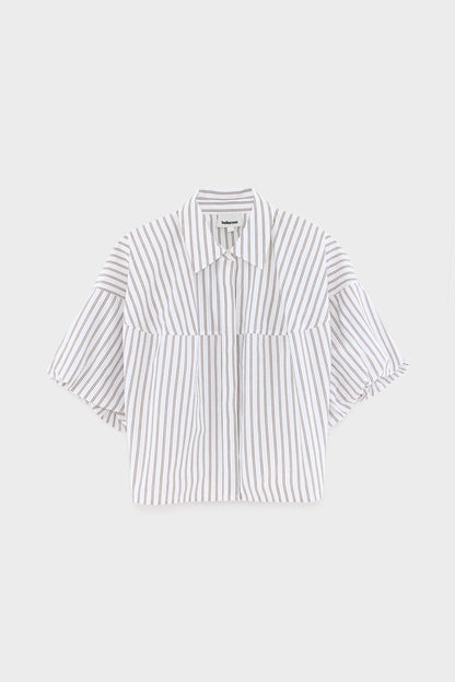 Women Button-Down Blouse 100% Cotton Poplin - White Stripe-A