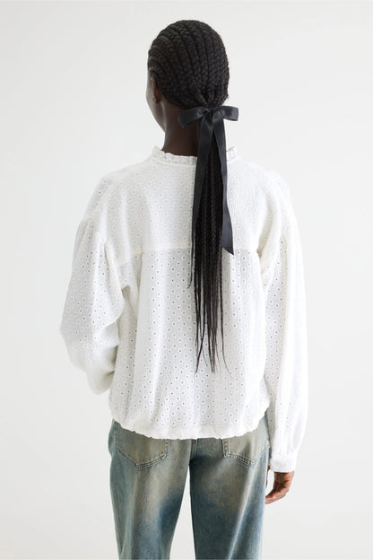 Women's Blouse Embroidered 100% Supima Cotton - White Natural