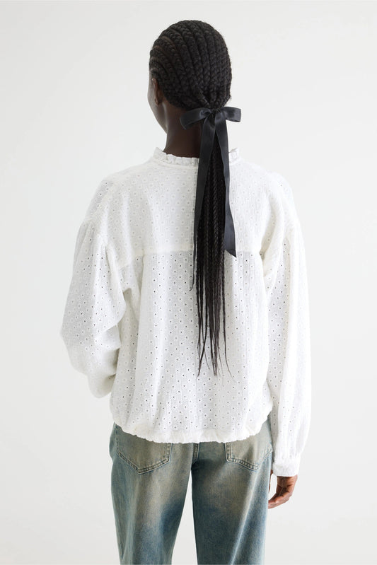 Women's Blouse Embroidered 100% Supima Cotton - White Natural