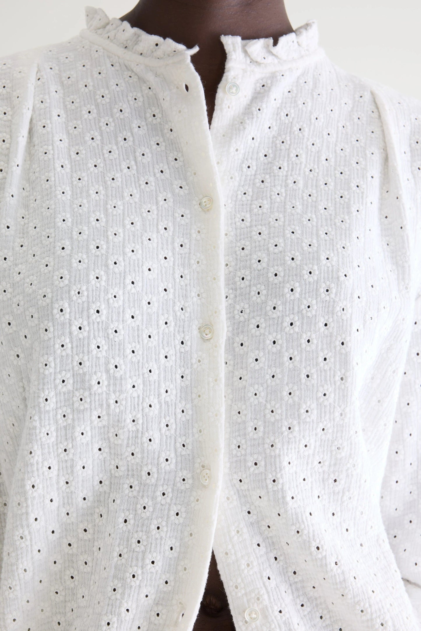 Women's Blouse Embroidered 100% Supima Cotton - White Natural