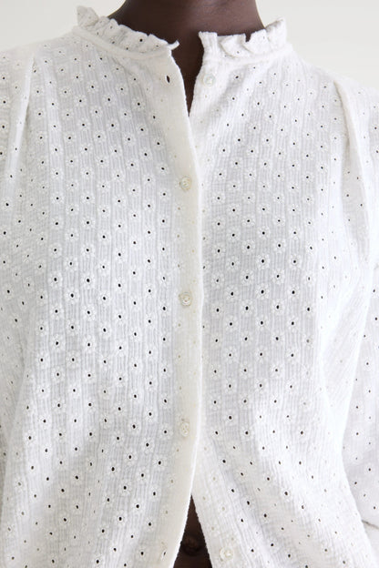 Women's Blouse Embroidered 100% Supima Cotton - White Natural