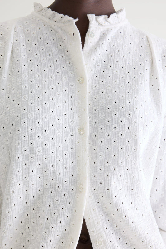 Women's Blouse Embroidered 100% Supima Cotton - White Natural