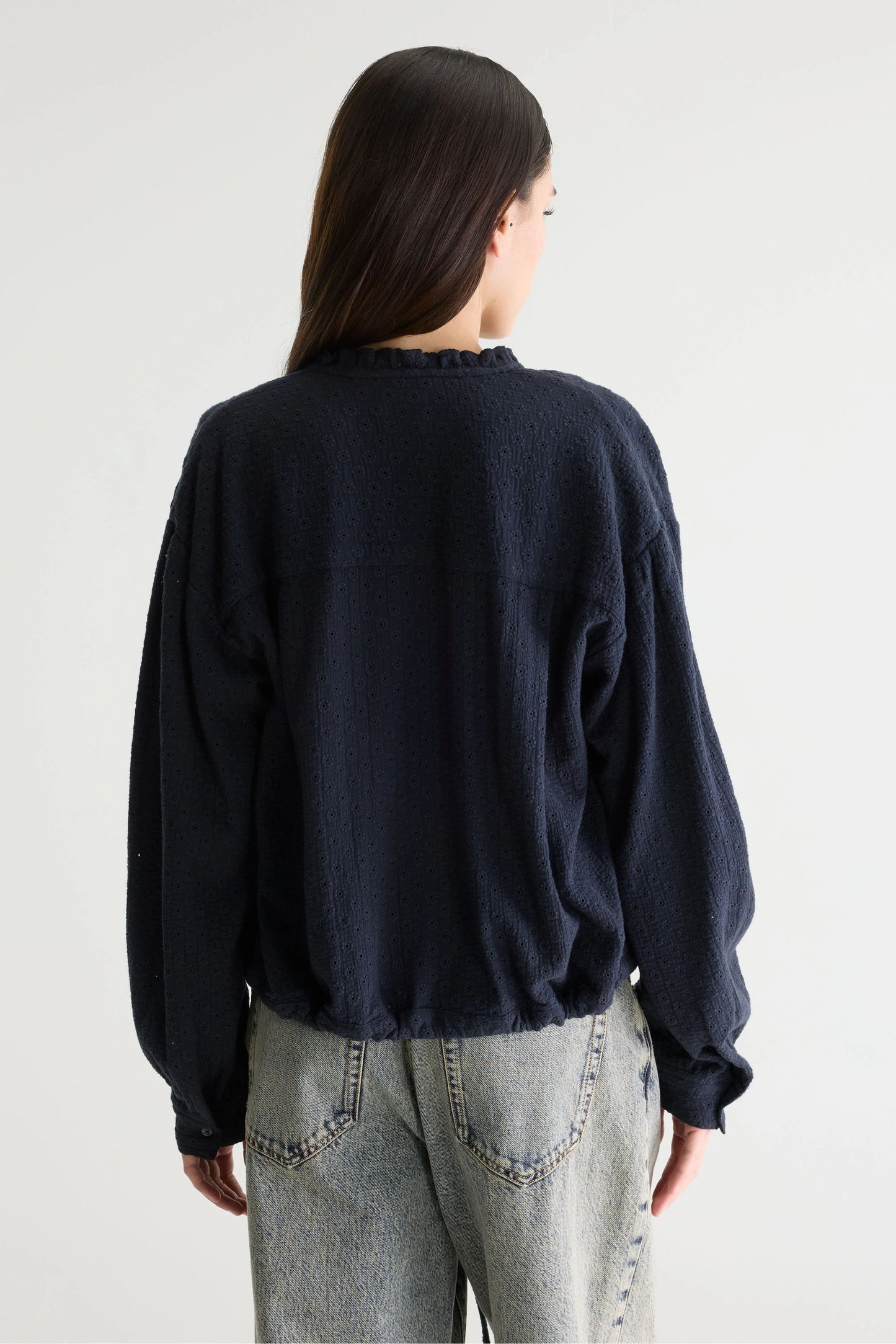 Women Button-Down Blouse 100 Percent Cotton - White Navy