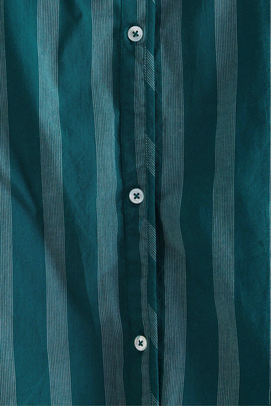 Women's Blouse 100% Cotton Poplin - Emerald Green Stripe Stripe-A