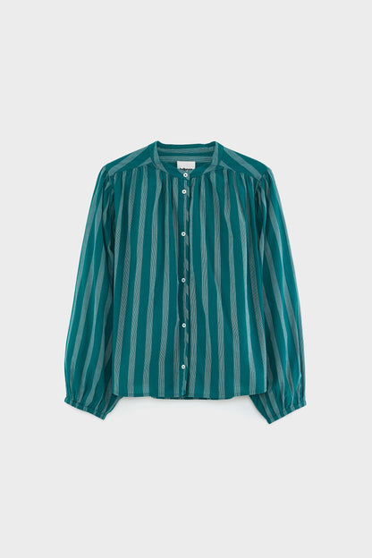 Women's Blouse 100% Cotton Poplin - Emerald Green Stripe Stripe-A