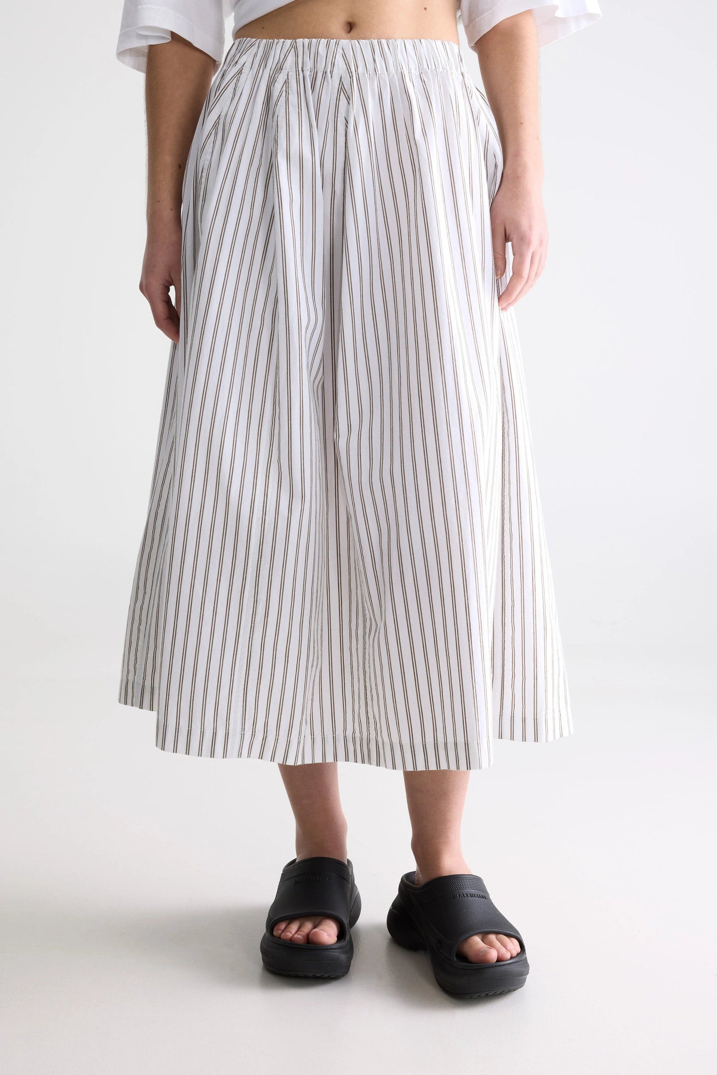 Women's Skirt Cotton-Blend - Khaki Stripe Pattern Stripe-A