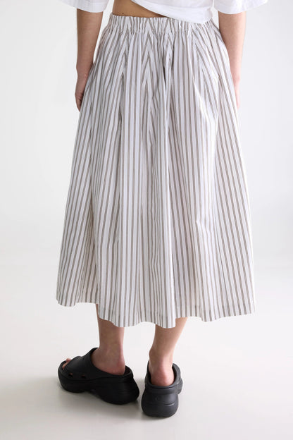 Women's Skirt Cotton-Blend - Khaki Stripe Pattern Stripe-A