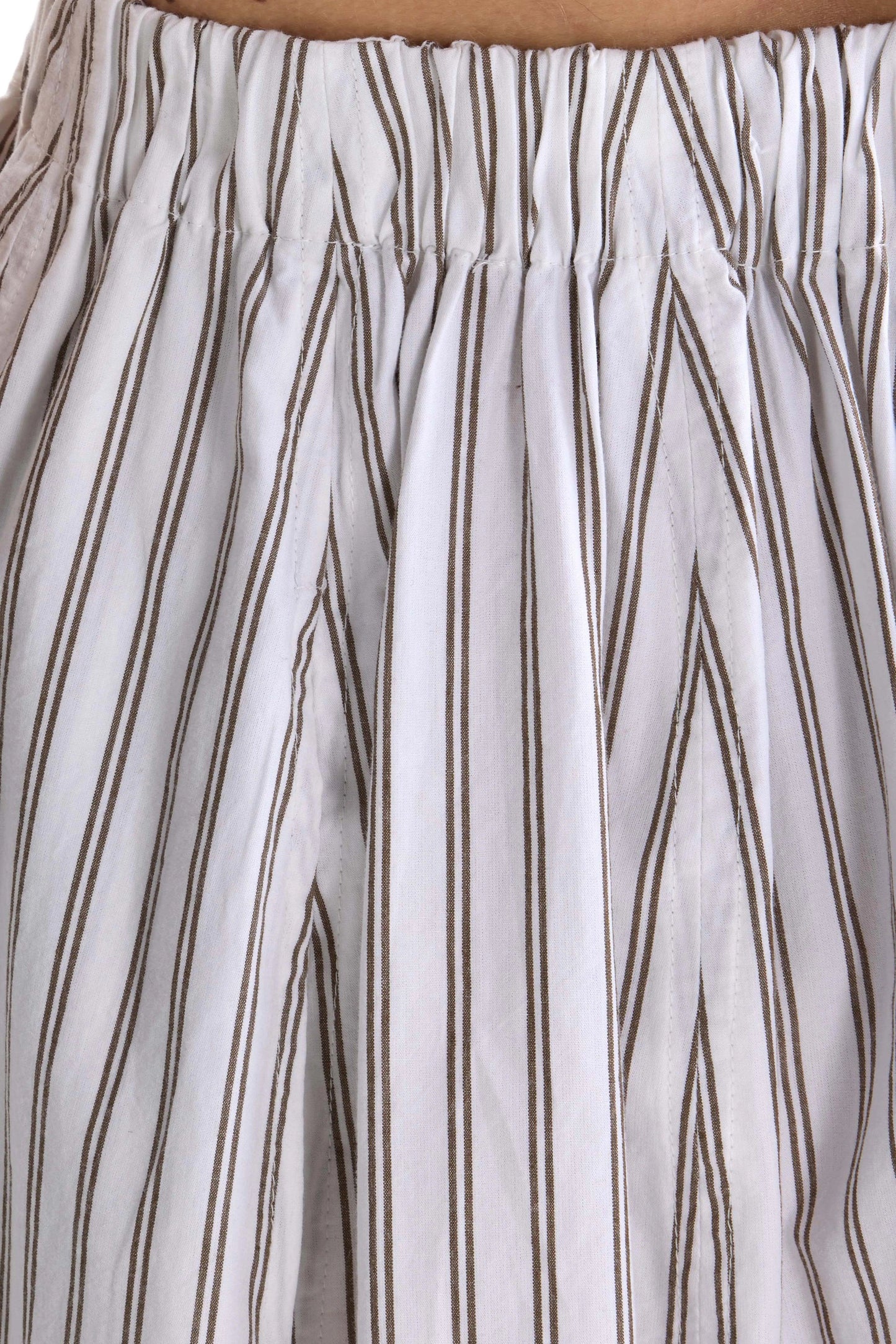 Women's Skirt Cotton-Blend - Khaki Stripe Pattern Stripe-A
