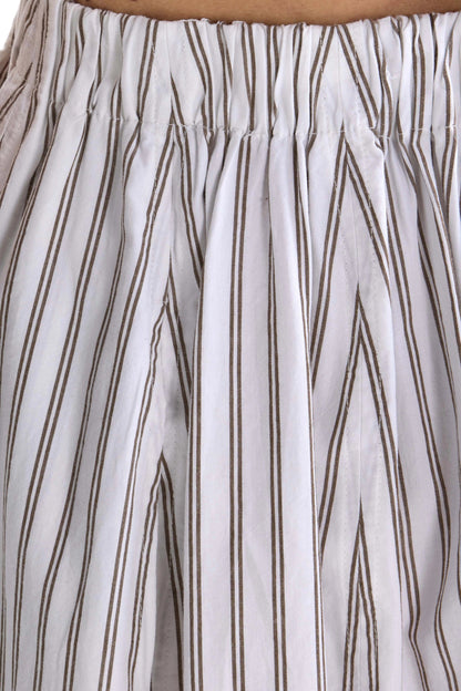 Women's Skirt Cotton-Blend - Khaki Stripe Pattern Stripe-A