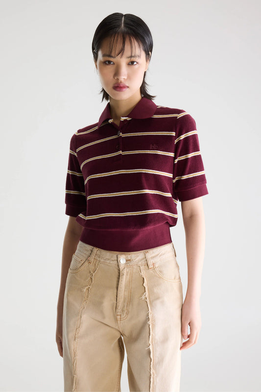 Men's Polo Shirt Regular-Fit Terry Cloth - Burgundy Stripe Stripe-A