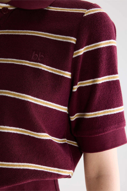 Men's Polo Shirt Regular-Fit Terry Cloth - Burgundy Stripe Stripe-A