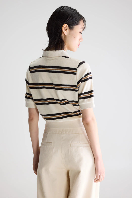 Men's Polo Shirt Terry Cloth - Burgundy Yellow Stripe Stripe-B