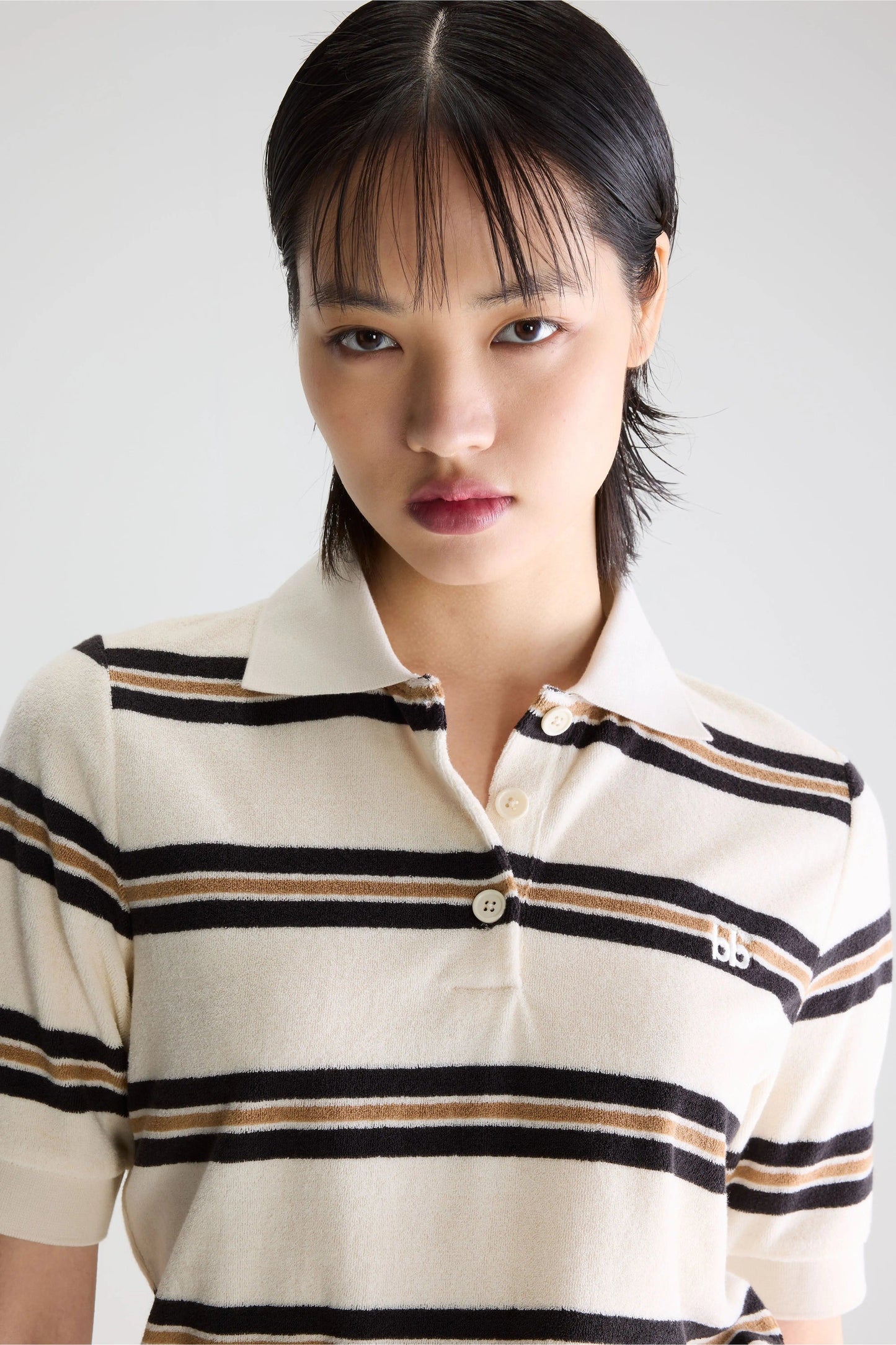 Men's Polo Shirt Terry Cloth - Burgundy Yellow Stripe Stripe-B