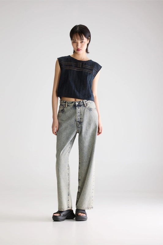 Women's Blouse Cotton Embroidered Eyelet Details - Meteorite