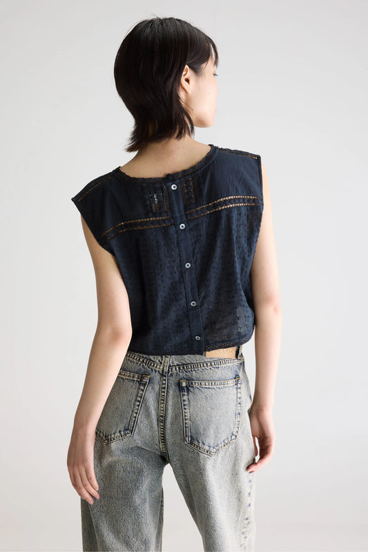 Women's Blouse Cotton Embroidered Eyelet Details - Meteorite