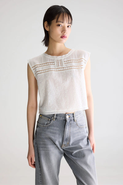 Bellerose | Blouse Donna - Cropped Cotton Eyelet & Lace White