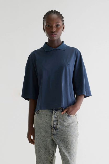 Women's Polo T-Shirt 100 Percent Cotton Jersey - Navy Blue Parker