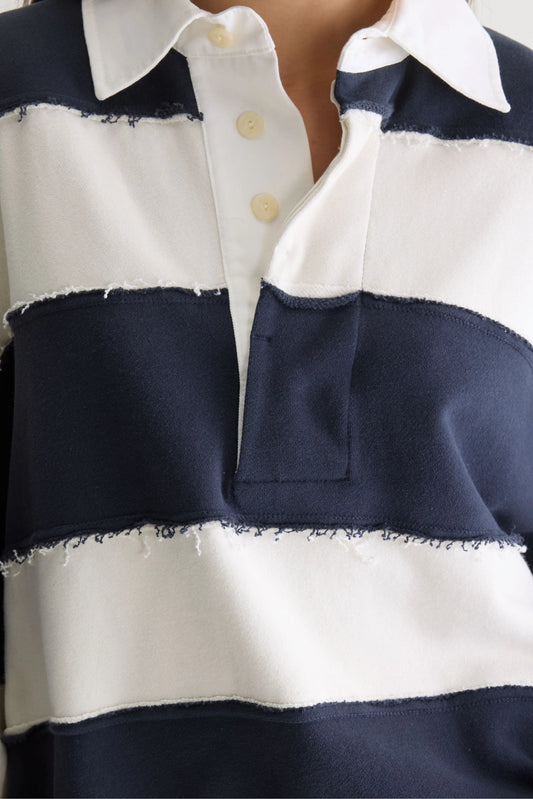 Women's Oversized Rugby-Style Sweatshirt Cotton - Khaki Mint Stripe Combo-A