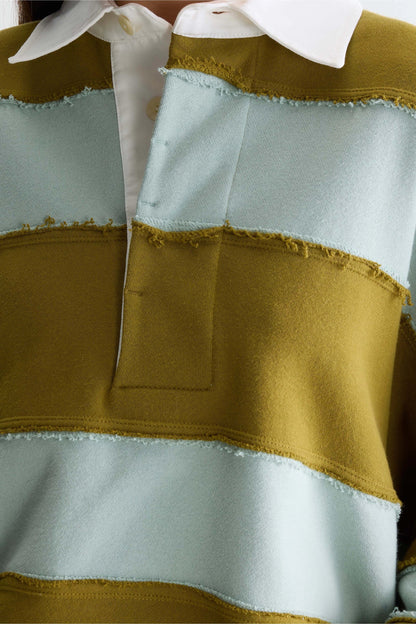 Women's Rugby-Style Sweatshirt 100% Cotton Poplin - Mint Combo-B