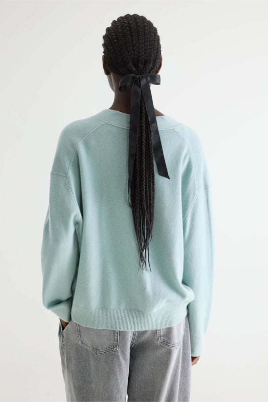 Women's Cardigan Interlock Knit Wool-Cotton - Jadeite