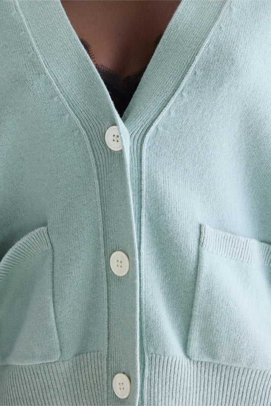 Women's Cardigan Interlock Knit Wool-Cotton - Jadeite