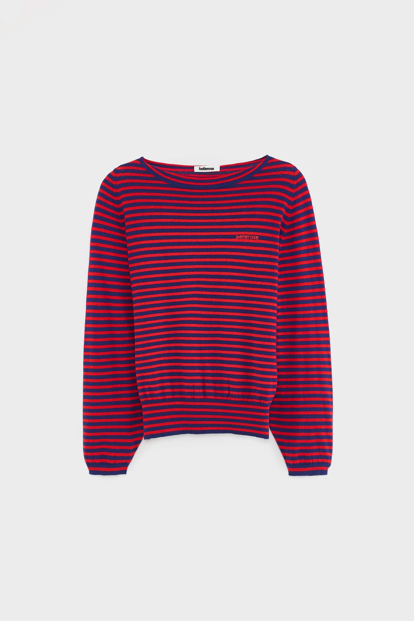 Women's Pullover Sweater Fine Gauge Knit - Red and Navy Stripes Stripe-A