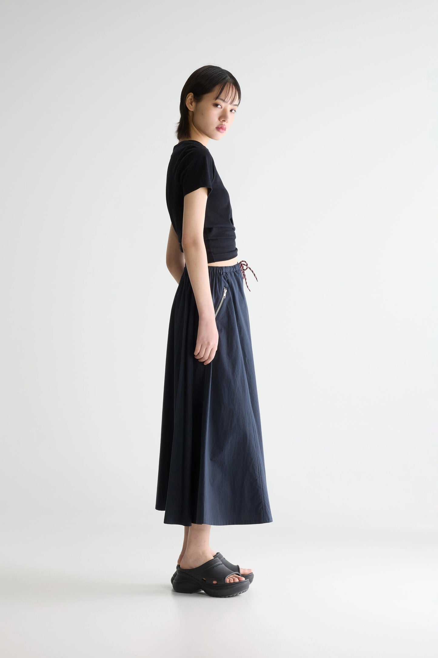 Women's A-Line Midi Relaxed Skirt Cotton Poplin - Navy Captain