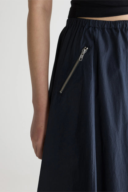 Women's A-Line Midi Relaxed Skirt Cotton Poplin - Navy Captain