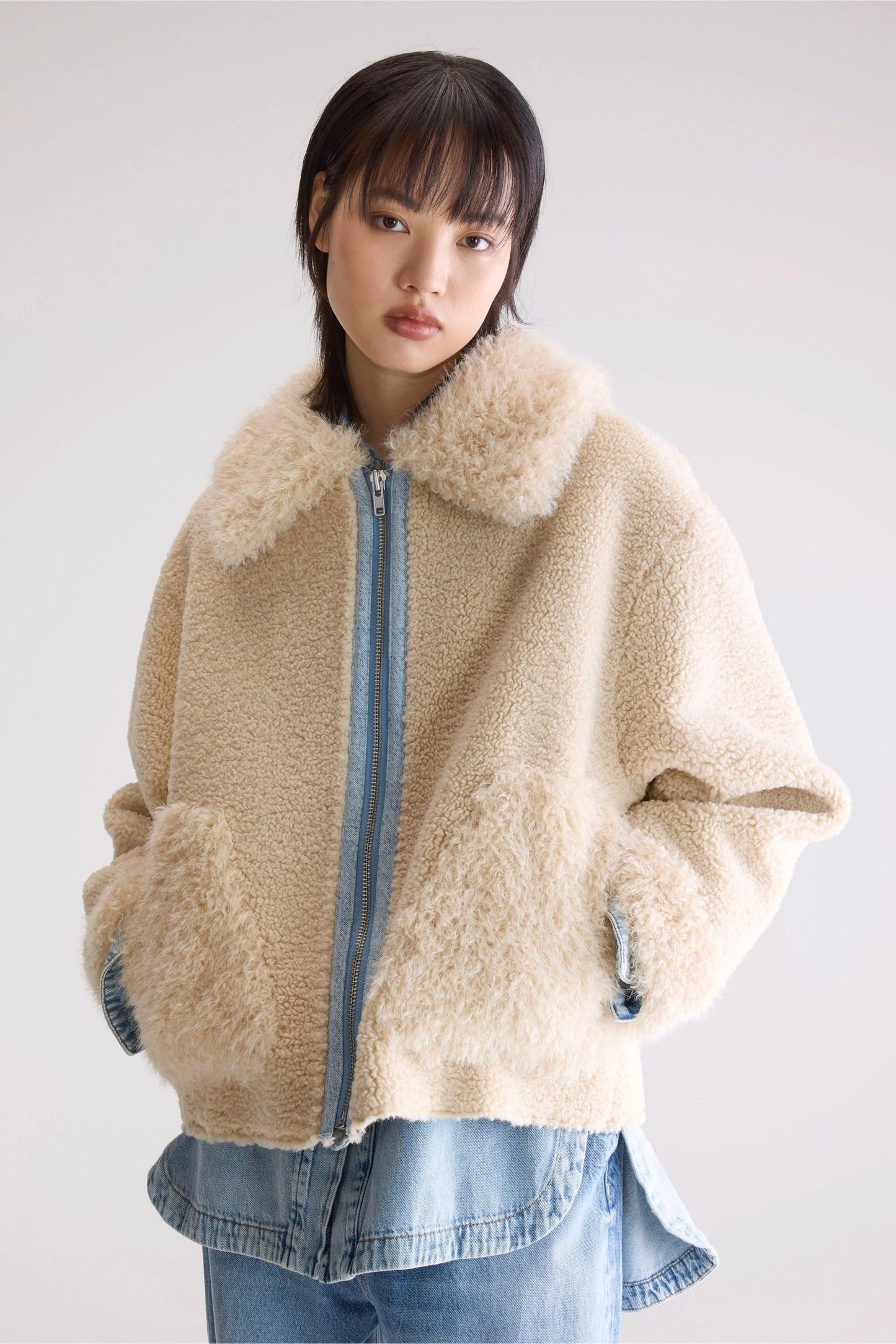 Bellerose | Jakarta F2577 Shearling Jacket - Contrast Zip Mineral