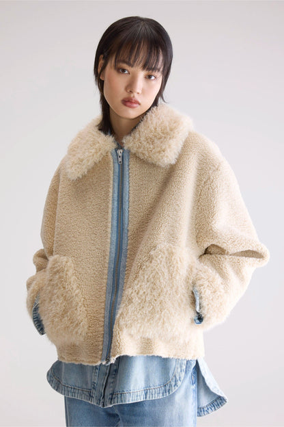 Bellerose | Jakarta F2577 Shearling Jacket - Contrast Zip Mineral