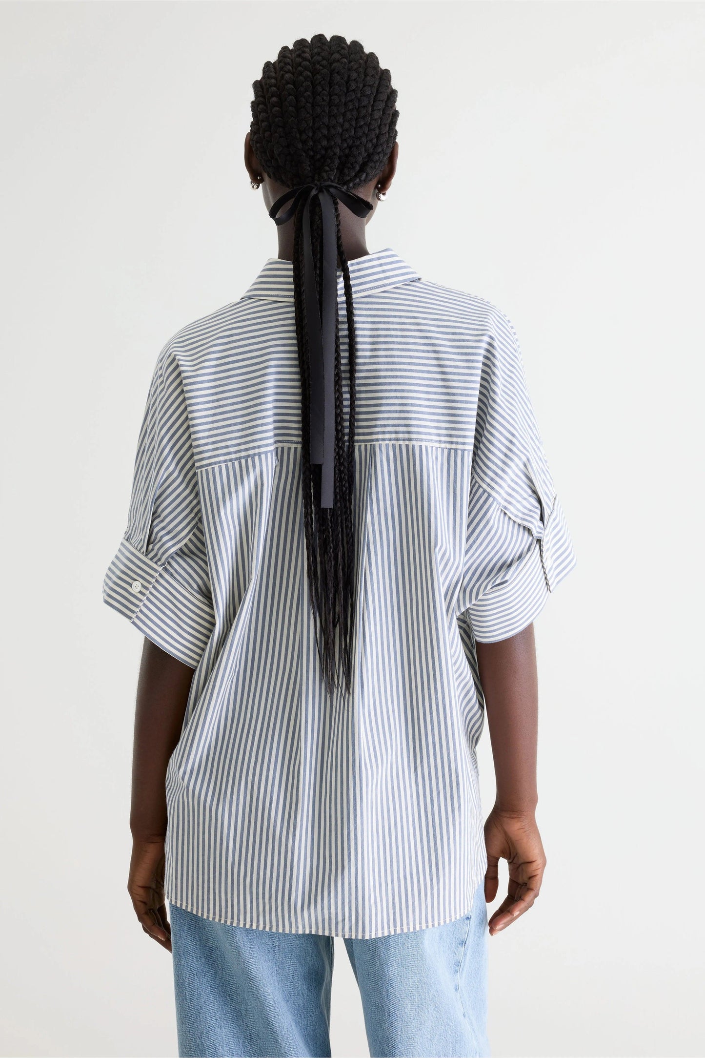 Women's Button-Down Shirt Cotton - Grey-Blue Stripe Stripe-B